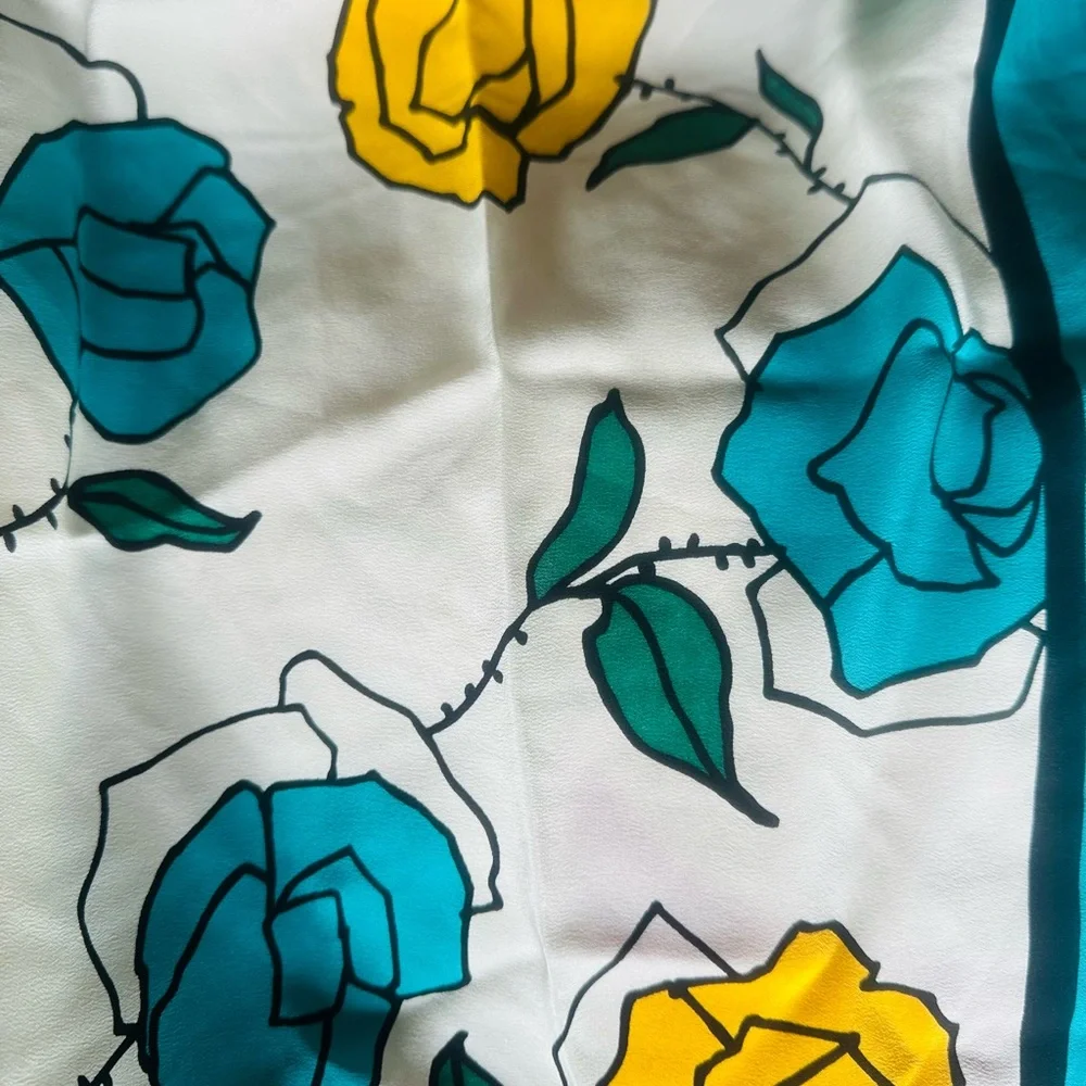 Christian Dior vintage Rose print silk scarf Rare colors(turquoise blue,bright)